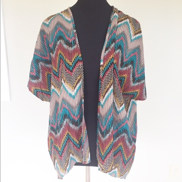 Chevron Boho Open Kimono Caftan Swim Coverup Top - Picture 1 of 5
